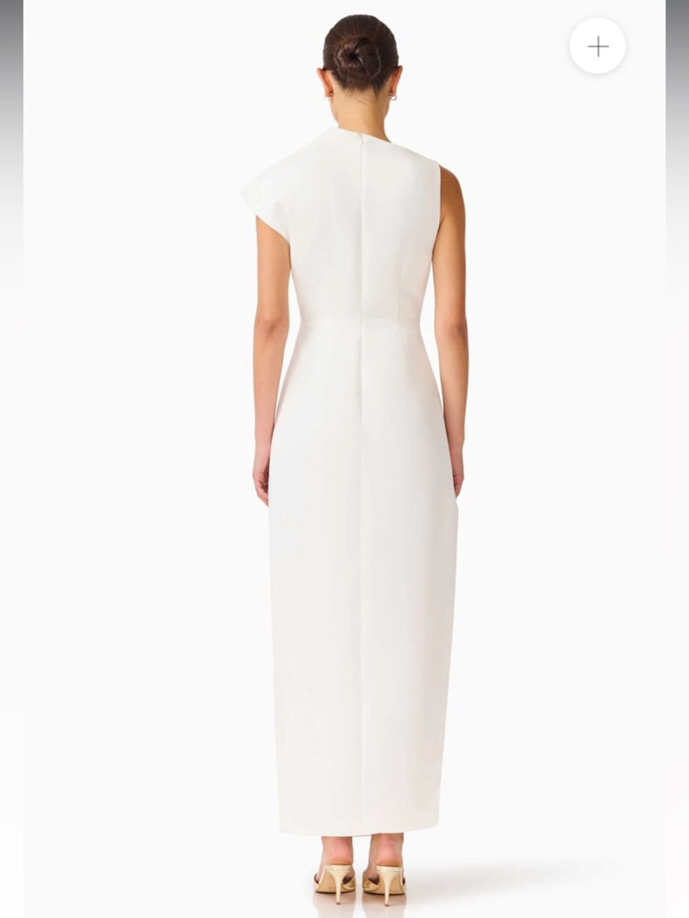 Elliatt coralie white sateen high neckline draped slit detail maxi dress medium - Picture 7 of 13